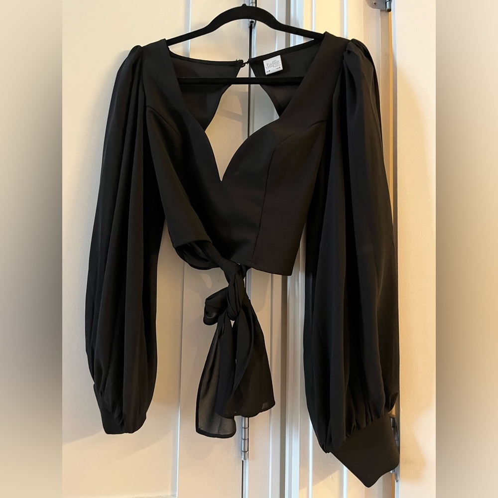 Black crop, tie back with satin sleeves